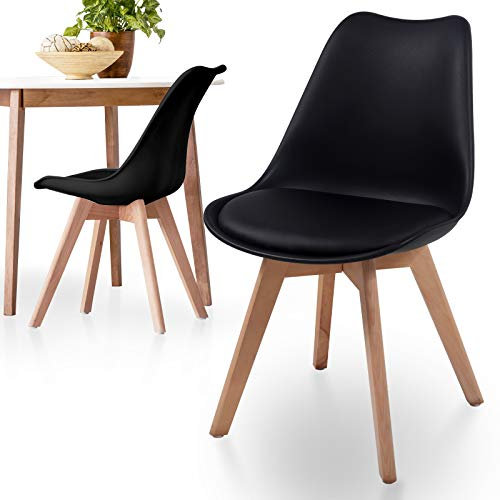 MIADOMODO® Esszimmerstühle 2er 4er 6er 8er Set - Skandinavischer Stil, Modern, Gepolstert mit Sitzkissen, aus Kunststoff & Massivholz, Farbwahl - Küchenstuhl, Wohnzimmerstuhl, Stühle (2er, Schwarz)