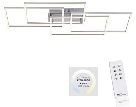 LeuchtenDirekt Iven 14151-55 - Lámpara de techo LED (acero, 4 placas LED, 12 W, 2700-5000 K, IP20, control de temperatura de color CCT, regulable, mando a distancia por infrarrojos, función de