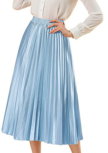 Allegra K Damen Plissee Midi Rock Elastische Taille Metallic Glänzend Akkordeon Party Röcke, Blau, X-Groß