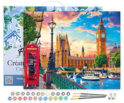 Figured'Art Peinture par Numéro Adulte avec Cadre Londres au printemps - Activité Manuelle Kit de Loisir Créatif DIY Numéro d'Art Complet - 40x50cm toile tendue sur châssis