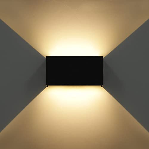 KAWELL 12W Modern Wandleuchte LED Wandlampe Up Down Einstellbarer Abstrahlwinkel Aluminium Wandbeleuchtung Innen Außen Wasserdicht IP65 für Badezimmer Treppen Schlafzimmer Wohnzimmer, Schwarz 3000K