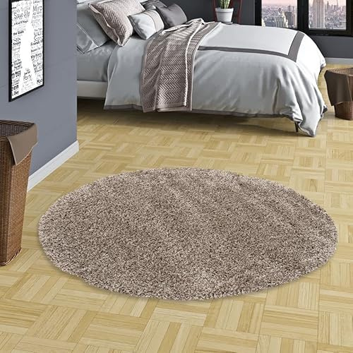Pergamon Hochflor Langflor Shaggy Teppich Luxury Taupe Mix Rund in 4 Größen