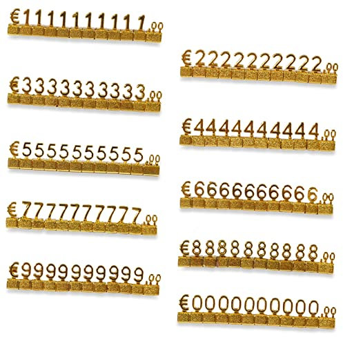 Digital-Preisschilder, 3D-Metallregale, verstellbar, Euro-Euro-Preiswürfel, Set für Shop, Präsentation, Schmuck, Uhren, Geschäft, Büro, Ausstellung, Preismarkierungsetiketten, Gold, 10 Stück
