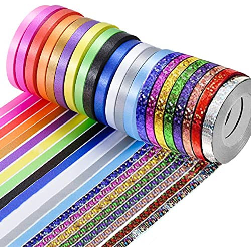 Jonami Nastro ad Anello Nastro Decorativo in Polietilene Glitterato in Colori Vivaci per Regali, Artigianato e Confezionamento, Confezioni Regalo, Chiusure per Palloncini (44 pz., 10 mt/5 mm).