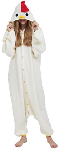 DarkCom Tier Onesie Halloween Cosplay Hühner Kostüm Karneval Einteiliger Pyjamas Jumpsuit für Frauen und Männer XL
