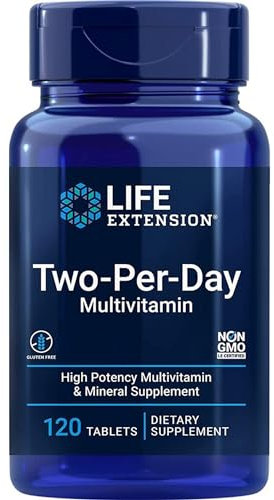 Life Extension, Multivitamin Two per Day, 120 Comprimidos, Probado en Laboratorio, Sin Gluten, Sin Soja, No GMO, Multivitaminas, Vitaminas y minerales esenciales