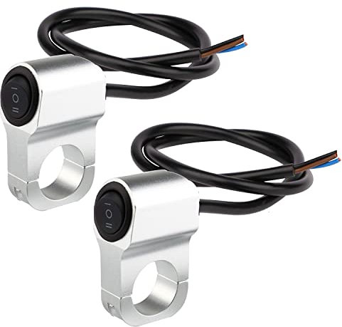 RUNCCI-YUN 2pcs Interruttore per Moto 12V, 22mm Interruttore Manubrio Moto,interruttore luce freno fendinebbia ON-OFF-ON Interruttore a Pulsante 12V,per Veicoli Elettrici, Corse ATV, Moto(Argento)