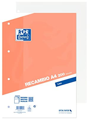 Oxford 200 feuilles A4 unies blanches perforées 4 trous.