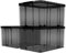 Cetomo 70L*3 Storage Boxes, Stackable Storage Box with Lids, Heavy-Duty Lidded Container with Wheels, Reinforced Corners, Vertical Sides and Clip Closure, Durable, Plastic, Clear Black, 70L-3Pack