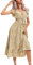 KOJOOIN Damen Sommerkleid Kurzarm Maxikleid Lange Wickelkleid Volant Kleid Rüschen Strandkleid V-Ausschnitt Elegante Blumenkleid mit Gürtel (Verpackung MEHRWEG), A-Blumen-Gelb, XL