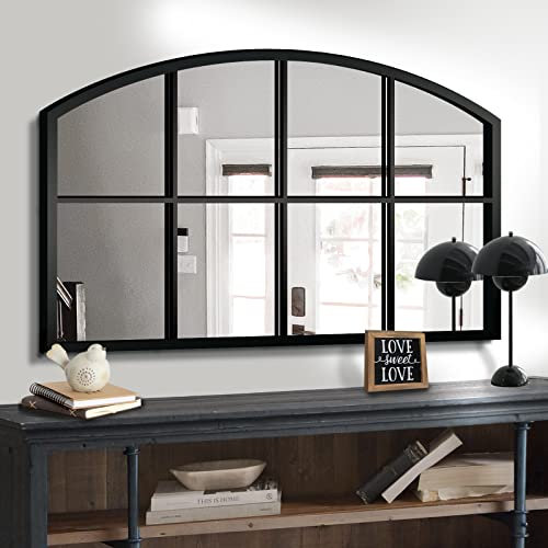 WAMIRRO Miroir à large fenêtre noir - Miroir mural arqué de ferme pour cheminée/entrée, couloir, salon, 106,7 x 71,1 cm (miroir noir large)