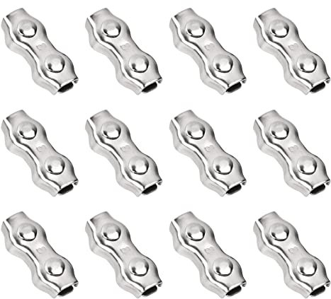 12 Stück M3 Edelstahl Drahtseilklemme, Klemme Duplex für Seile, Duplex Klemme für Drahtkabel, 3mm Drahtseilklemme 304 Edelstahl, für Stahlseil Wäscheleine Markise Fixiert