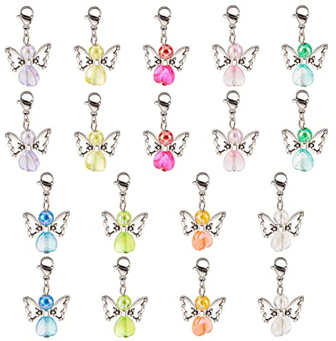 SUNNYCLUE 1 Box Mit 36 Maschenmarkierern Häkel Maschenmarker Charms Perlen Engel Charms Mitbringsel Feen Charm Zum Anklippen Karabinerverschluss Charm Strickmarkierer Zum Weben Nähen Stricken Quilten