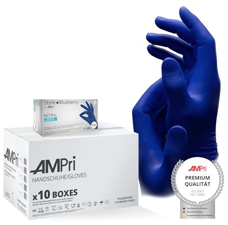 AMPri Nitrilhandschuhe, dunkelblau, blau, 10 Box a 100 Stk, Größe XS, puderfrei, Style blueberry by Med-Comfort: Nitril Einmalhandschuhe, Einweghandschuhe in den Größen XS, S, M, L, XL