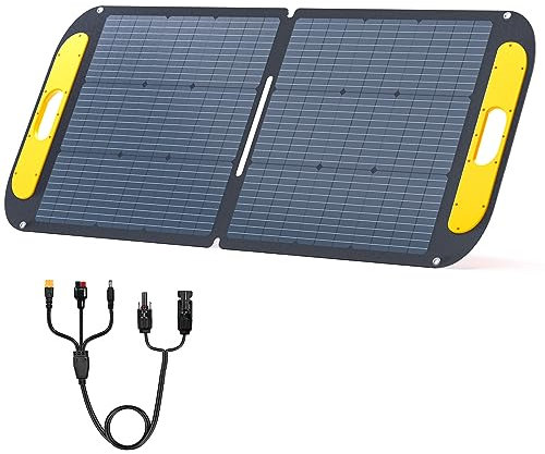 VTOMAN VS110 Panneau solaire portable 110W 19V, efficacité de 25% Panneau solaire pliable avec certification IP67 étanche et adaptateurs Anderson XT60 DC5521 et supports réglables