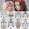 8 Blätter Halloween Tattoo Gesicht Tag der Toten Totenkopf Skelett temporäre Gesicht Tattoo Aufkleber für Herren Damen Halloween Make up Deko Dia De Los Muertos Kostüm