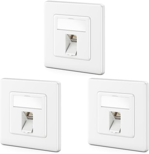 deleyCON 3x Prise Réseau CAT7 1 Port Prise LAN Prise de Données Prise Encastrée + 3x CAT 7 Module Keystone Sortie à 45° RJ45 DSL Réseau Câble de Brassage Câble de Pose