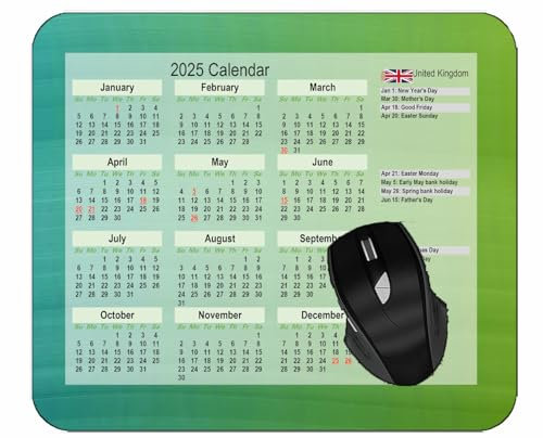 2025 UK Calendar Mouse Pads with Holidays,Lines Wavy Light Mouse Mat for Office Computers Laptop Men Women