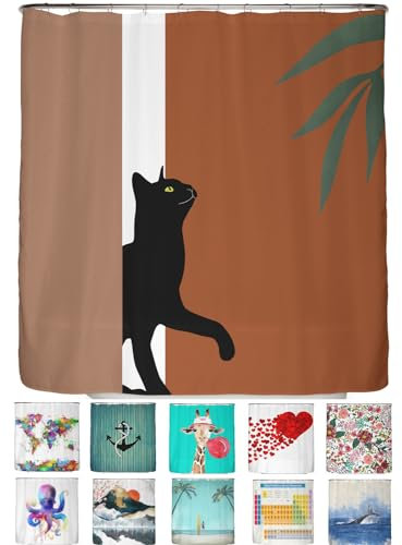 Arteneur®Rideau de douche 180 x 200 cm avec ourlet lesté - Fonction anti-moisissure, opaque, imperméable et lavable - Certifié Öko-Tex Standard 100 - 12 anneaux - Motif chat bohème