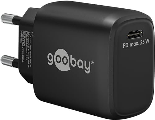 goobay 65367 USB-C PD Schnellladegerät Nano (25 W) / Adapter für USB-C Ladekabel/Quick Charge Ladegerät/Für iPhone Ladekabel, Samsung Ladekabel und andere Handy/Netzteil/schwarz