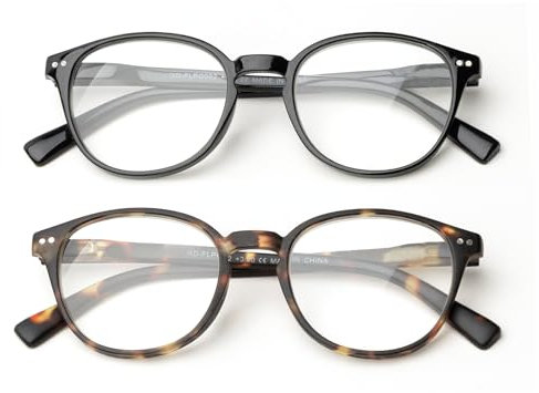 OKH 2er Pack Blue Light Blocking Lesebrillen für Herren Damen Runden Brillencomputer -Leser Anti Blendung/Augenstamm reduzieren Kopfschmerzen Lesen Brillen(Schwarz+Schildkröte, +0,0)