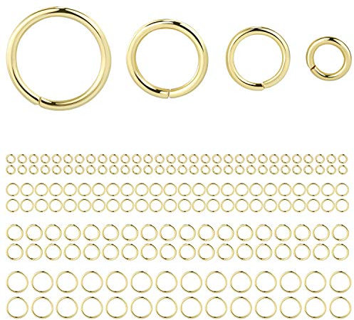 ALEXCRAFT 900 Stück Multipack Biegeringe Gold Offene Ringe Verbindungsringe für Schmuckherstellung Ketten Halskette Schmuckzubehör Sprung Ring 4 6 7 8 10mm