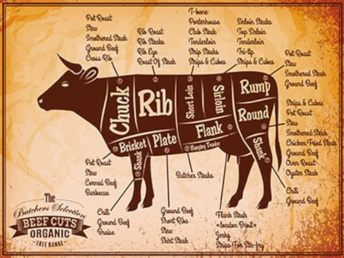 Blechschild 30x40 Beef cuts Organic Metzgerei Wand Deko Cafe Sammler Geschenk