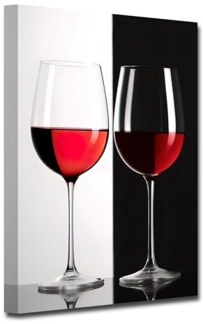 CXHOSTENT Schwarz weiße und rote Leinwand Wandbilder Wein Wanddekoration für die Küche minimalistische Weinglas Bilder für Bar Pub Restaurant Dekor (40.00 x 60.00 cms)