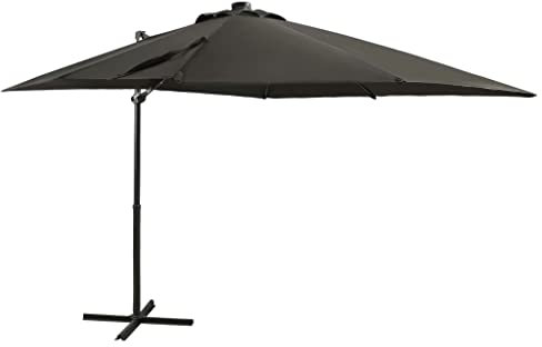 KRHINO Marktschirm Strandschirm mit LEDs, Ampelschirm mit Mast und LED-Beleuchtung Anthrazit 250 cm Ampelschirm UV-Schutz mit An-/Ausschalter Wasserabweisend Kurbelschirm Terrassenschirm