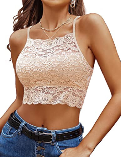 Avidlove BH Damen Ohne Bügel Unterhemd Camilose Top Spitze Oberteile Crop Beige M