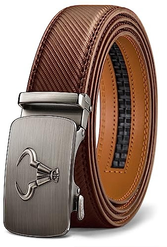 KEMISANT Gürtel Herren, Ledergürtel Ratsche Automatikschließe für Herren Business Anzug,Breit 35mm,Größe Angepasst(Tawny,105cm/28-34 taille verstellbar)