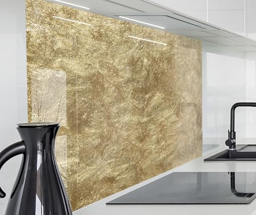 timalo Spritzschutz Wand für Herd, Küche Küchenrückwand Glasoptik | Acryl Glas 2mm | Glasrückwand Acrylglas Wandpaneele Rückwandschutz Platte | 120x80cm Gold Glitzer