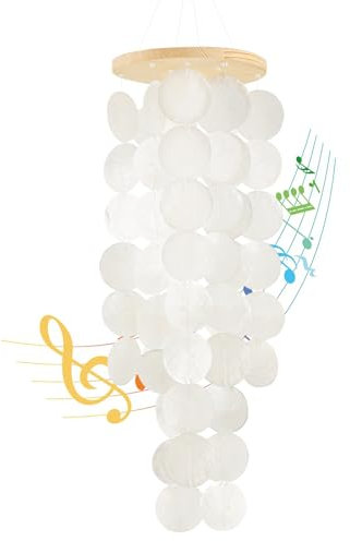 Windspiel für draußen – handgefertigtes weißes Capiz-Muschel-Windspiel, Küstenstil, Dekoration für drinnen und draußen, Gartendekoration, tolles Geschenk für Frauen, Windspiel-Liebhaber und mehr