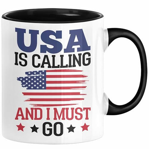 USA Tasse Geschenk Amerika Geschenkidee Auslandjahr Vereinigte Staaten Von Amerika USA Is Calling And I Must Go (Schwarz)
