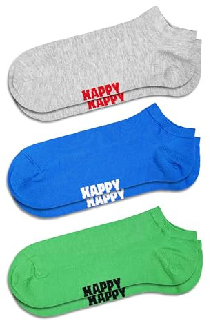 Happy Socks Solids Edition - Chaussettes colorées en coton bio - Chaussettes unies pour homme et femme, Lot de 3 paires de chaussettes Solid Low Blue White Green, 38-42