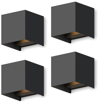 CALEX Bari Wandleuchte, für Außen & Innen, warmweißes Up & Down Licht, einstellbarer Lichtstrahl, wasserdicht, Schwarz, 4er Pack