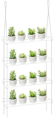 Hyuetrsa Acryl-Pflanzenregale für Fenster, 4-stöckig, transparent, matt, hängende Fenster-Pflanzenregale, Innenblumen-Display, Hängepflanze für Sukkulenten, Sämling, Mattweiß