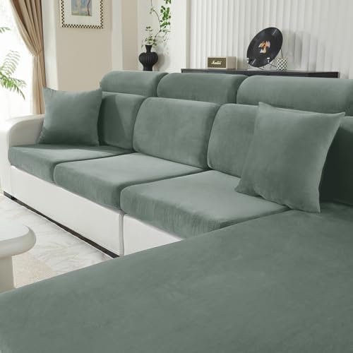 CYCMACO Samt Sitzkissenbezug, Stretch Sofa Sitzkissenbezug rutschfest, Universal Sofa Überzug Wohnzimmer, Elastischer Kissenbezüge, Waschbare(2-Sitzer, Hellgrün)