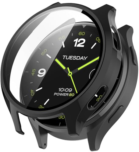 Tyogeephy Funda Compatible con Xiaomi Watch 2, con Cristal Templado Protector de Pantalla, Anti Rasguños 9H Dureza PC Carcasa Protectora para Mi Watch 2