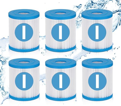 LVJUSEN® Lot de 6 filtres de piscine de type I de rechange pour pompes de filtration de 100/100 gal/h, BW 58093/58511/58381/58511E, P53RX0330000/P53FX0330000
