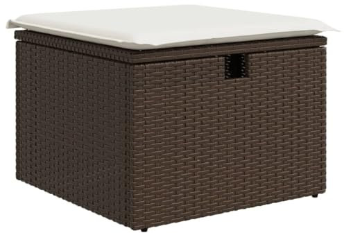 vidaXL Gartenhocker mit Kissen, Gartenstuhl mit abnehmbarem waschbarem Bezug, Hocker mit Stahlrahmen, Sitzhocker Terrassenhocker, Braun Poly Rattan