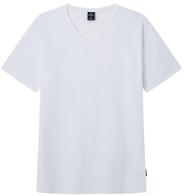 Springfield Cuello en V Camiseta básica Pico algodón Lycra, Blanco Estandar, M para Hombre