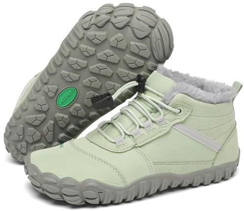SAGUARO Scarpe Barefoot Invernali Bambino Stivali da Neve Comode Caldo Stivaletti Inverno Bambina Antiscivolo Scarponcini con Imbottitura Calda, Will Ⅰ, Verde, 34 EU