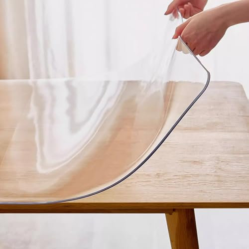 kefu01 Nappe Transparente Rectangulaire,Film de Protection de Table en Verre Souple pour Bureau,Tapis de Table Basse Transparent en PVC de 1.5mm,Imperméable,avec Bord Biseauté (110x120cm/43x47in)