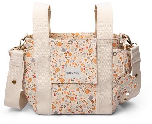 Suavinex, Bolso Maternidad, Bolso Organizador para el Carrito del Bebé tipo Panera, Con Asas Ajustables al Carrito, Cierre de Cremallera, Compacto y de Gran Capacidad, con Bolsillos Interiores, Flores