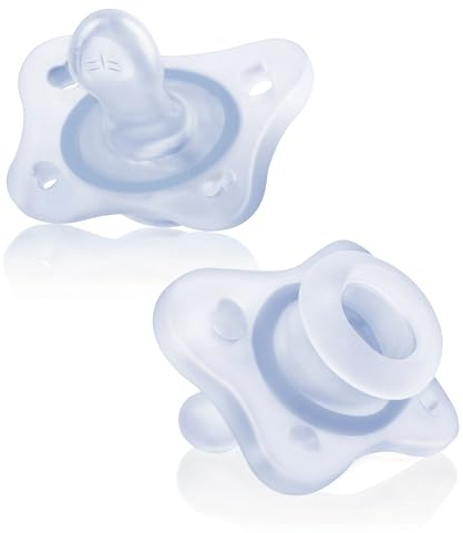 Chicco PhysioForma Mini Orthodontic Pacifier, 0-2m | 100% Silicone | Supports Breathing & Oral Development | One-Piece Design | Extra Small & Light | Includes Sterilizing Case | BPA Free | Blue, 2pk