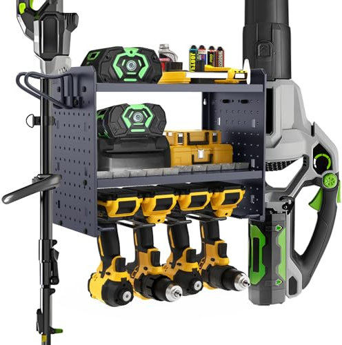 KY-HUAEN Leaf Blower and Weed Eater Rack,adjustable Lawn Power Tool Organizer Wall Mount Rack Hanger，Multifunctional Garage Tools Storage (grey)