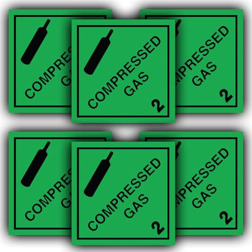 6 Pack - Compressed Gas Stickers - 100mm Waterproof Gas Warning Self-Adhesive Vinyl Labels