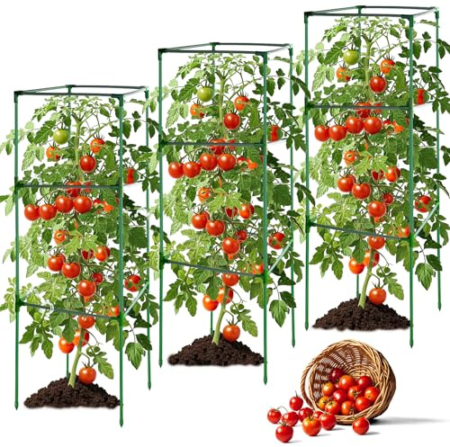 3 Pack 120x40x40CM Square Tomato Cages for Garden,Heavy Duty Steel Tomato Trellis for Garden,Cherry Tomato Cage,Durable Tomato Plant Support for Cucumbers and Climbing Vegetables