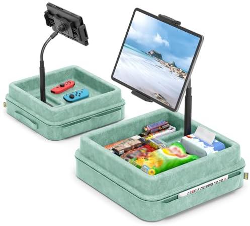 KDD Tablet Pillow Holder - 360°Adjustable iPad Pillow Stand for Lap, Bed and Desk - Gooseneck Tablet Soft Pad Dock with Storage Tray and Pocket Compatible with iPad Pro 12.9, Air Mini, Phone,(Green)